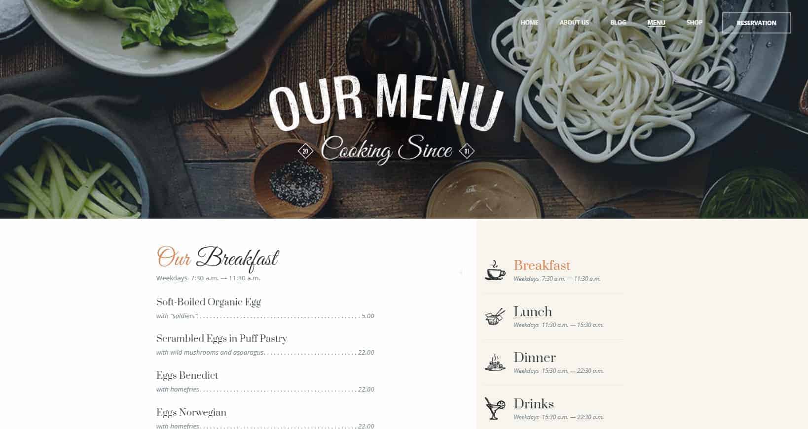 food catering menu page