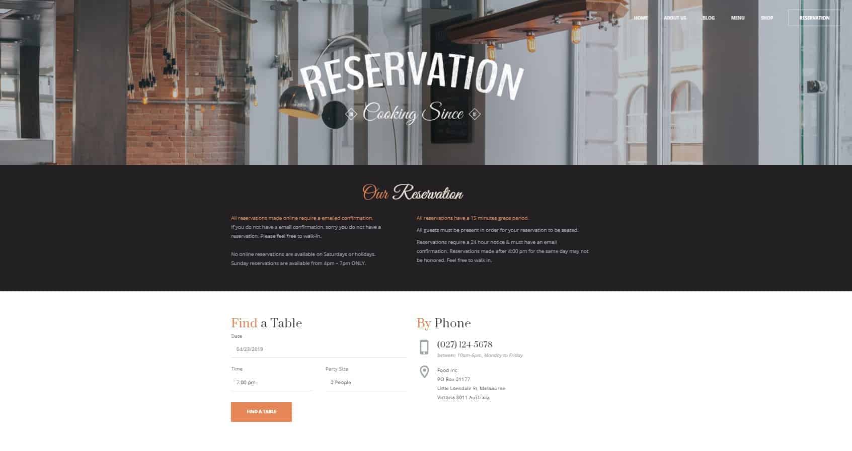 restaurant reservation page