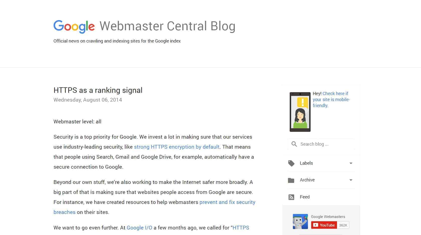 https is ranking signal for seo google