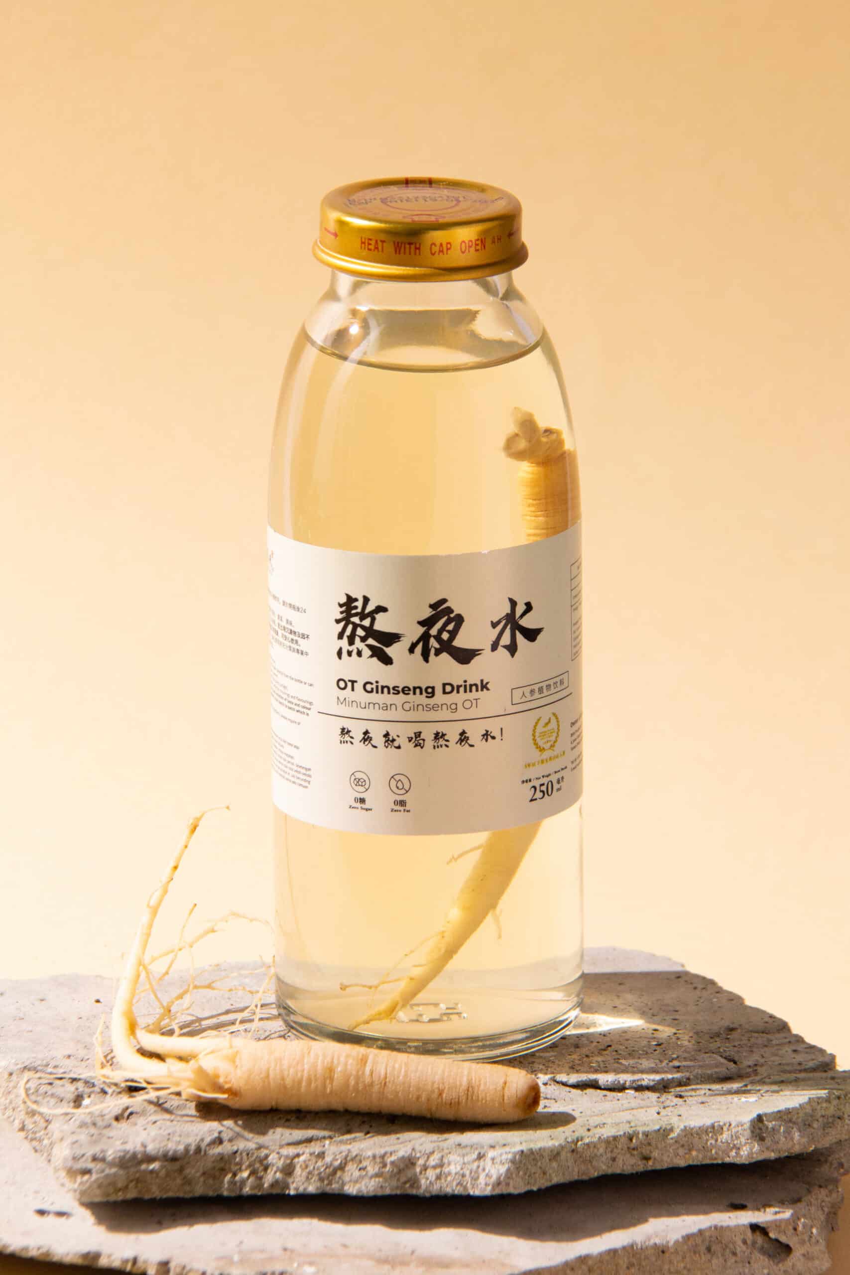 ginseng beverage ecommerce photography with stone